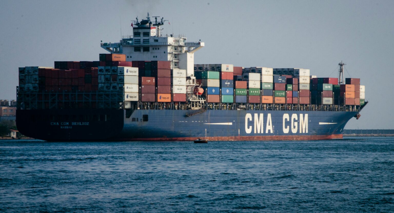 CMA CGM container ship under way, fully loaded
